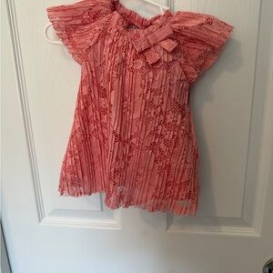 Baby Girl Coral Lace Flutter-Sleeve Dress